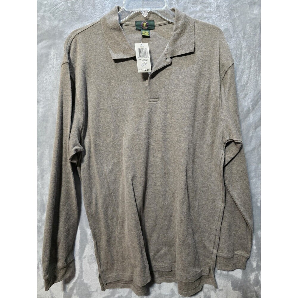 Vintage NWT Club Room Men L 100% Cotton Polo Golf Shirt Brown Pullover Collared
